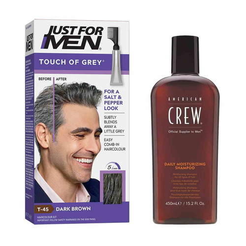 Just For Men - Pack Coloration Cheveux & Shampoing - Gris Châtain Foncé - Coloration cheveux barbe just for men chatain fonce