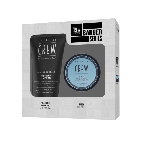 American Crew - Set Barber Series Gel De Rasage Précision Soin Barbe Homme + Cire Cheveux Homme Fixation Forte - Coffret cadeau soin parfum