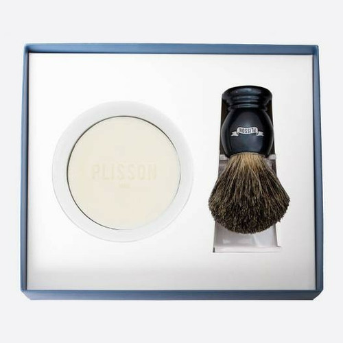 Plisson - Coffret De Rasage Gris Nacre - Bol, Savon, Blaireau & Stand - Rasage & barbe