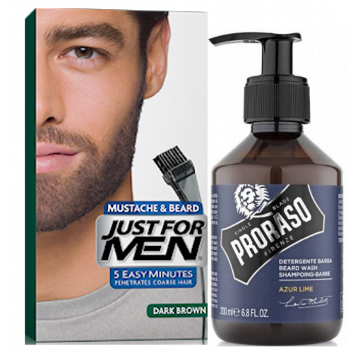 Just For Men - PACK COLORATION BARBE Châtain Foncé & Shampoing à Barbe 200ml Azur Lime - Just for men barbe