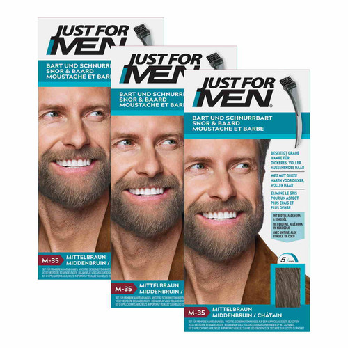 Just For Men - Pack 3 Colorations Barbe - Chatain Moyen Clair - Coloration cheveux barbe just for men