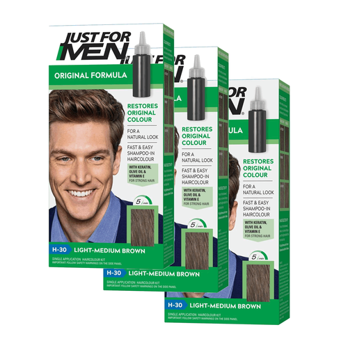 Just For Men - Pack 3 Colorations Cheveux - Châtain Moyen Clair - Coloration cheveux barbe just for men chatain clair