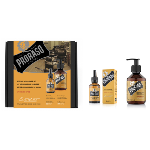 Proraso - Kit Soin de la Barbe Duo Huile + Shampooing Wood and Spice - Coffret rasoir homme