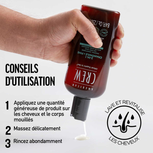  3-En-1 Camomille + Pin : Shampoing, Après-Shampoing, Gel Douche