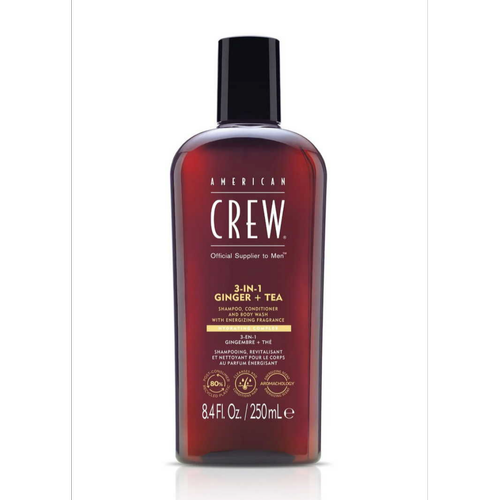 American Crew - 3-En-1 Gingembre + Thé : Shampoing, Après-Shampoing, Gel Douche - Shampoing american crew