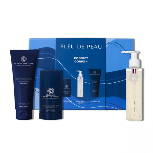 Bleu de Peau - Coffret soins complets - Déodorant, gel douche et nettoyant visage - Coffrets Visage & Corps pour homme