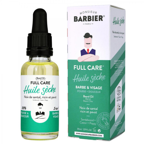 Monsieur Barbier - Huile pour barbe et cheveux 100% naturelle Full Care (santal, ricin, pavot) - Rasage monsieur barbier