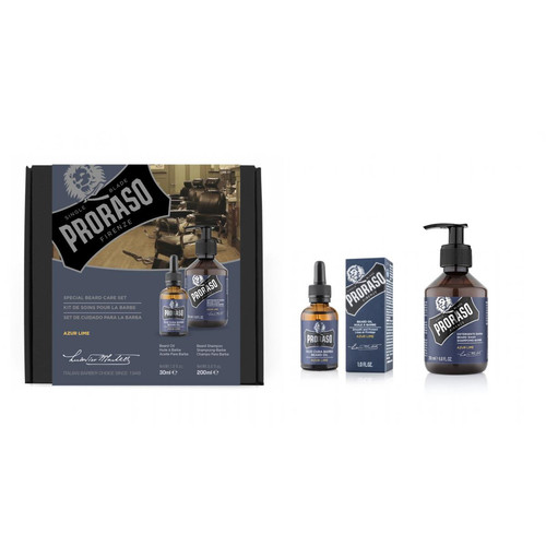 Proraso - Kit Soin de la Barbe Duo Huile + Shampoing Azur Lime - Coffret rasoir homme