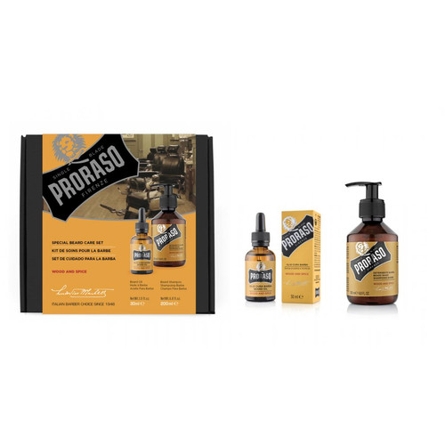 Proraso - Kit Soin de la Barbe Duo Huile + Shampooing Wood and Spice - Coffret rasoir noel