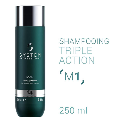 System Professional H - Shampoing energy M1 Triple action cheveux, corps et barbe - System professional h